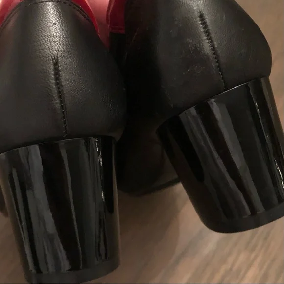 Hogan Block Heel Pumps Black with Red Cap Toe Leather and Patent 2" heel size 38 - Picture 14 of 15